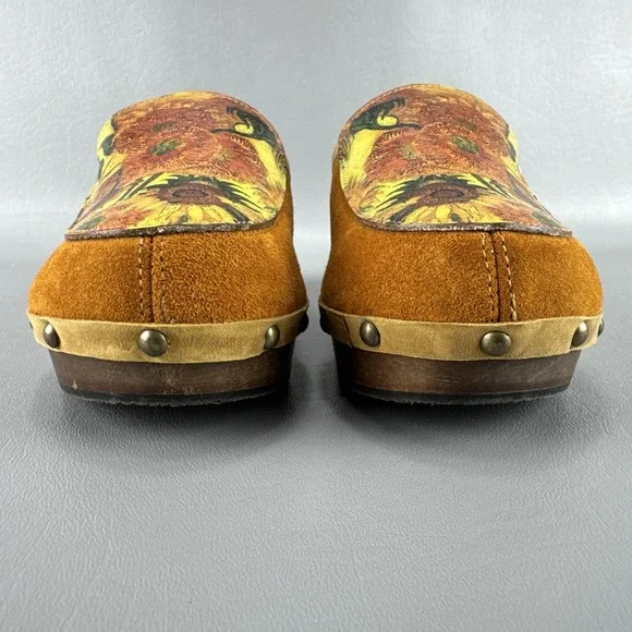 Icon Wearable Art Womens 6 Clogs Mules Clog Wedge Floral Boho Sun Flower Studded - Picture 4 of 12